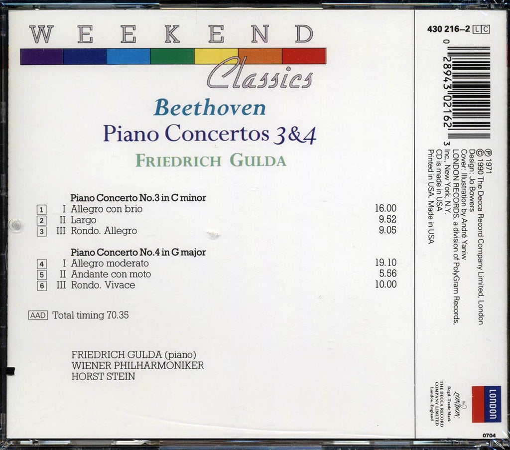 Beethoven, Friedrich Gulda - Piano Concertos 3 & 4 (marked/ltd stock) Music CD