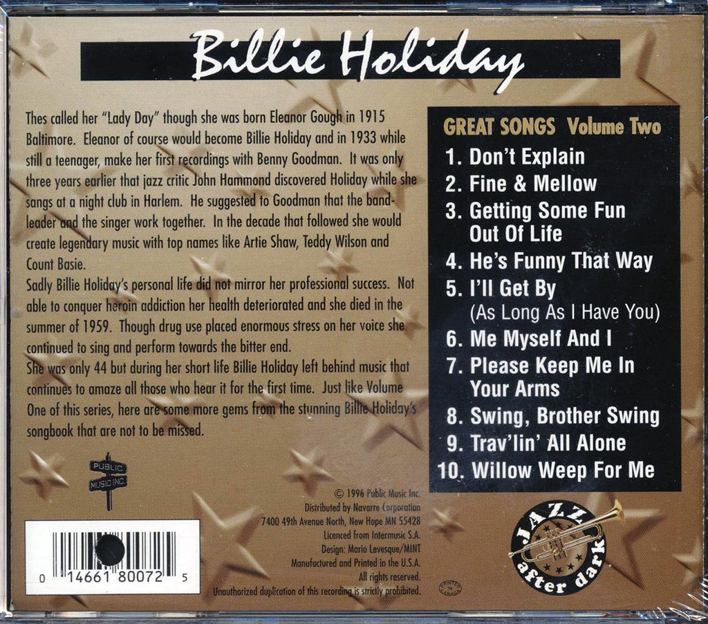 Billie Holiday - Jazz After Dark: Great Songs Volume 2 (marked/ltd stock) Music CD
