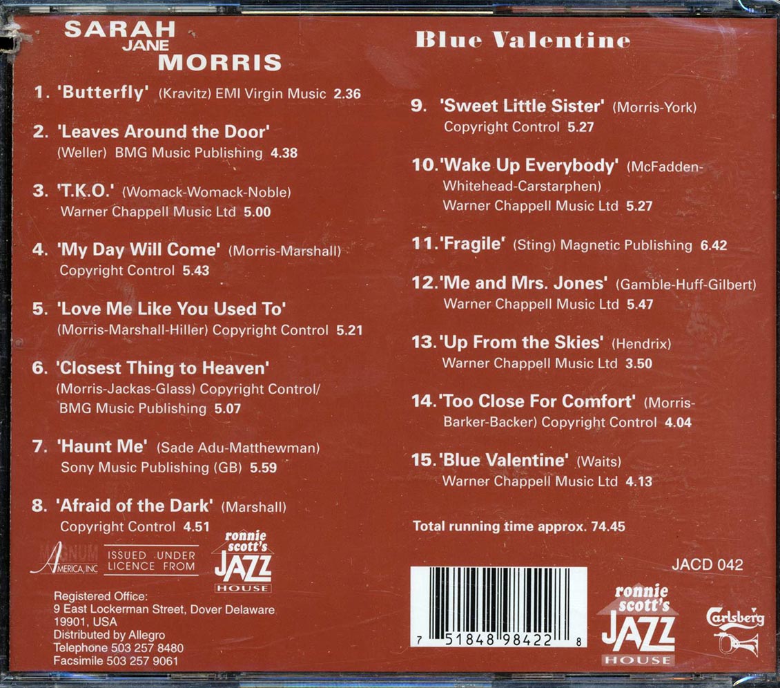 Sarah Jane Morris - Blue Valentine Music CD