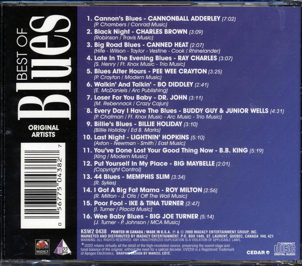 Cannonball Adderley, Charles Brown, Canned Heat, Ray Charles, Etc. - Best Of Blues Music CD