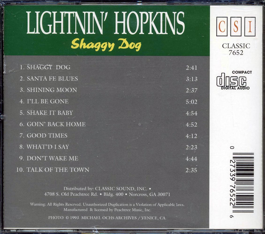 Lightnin' Hopkins - Shaggy Dog Music CD