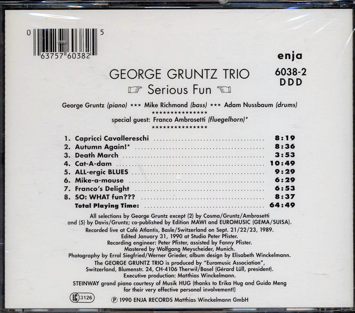 George Gruntz Trio - Serious Fun Music CD
