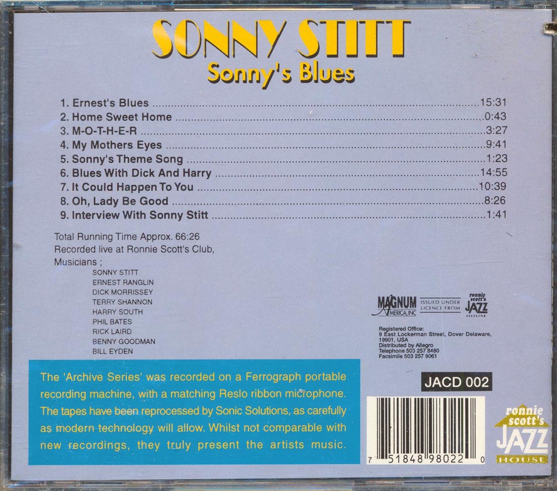 Sonny Stitt - Sonny's Blues (marked/ltd stock) Music CD