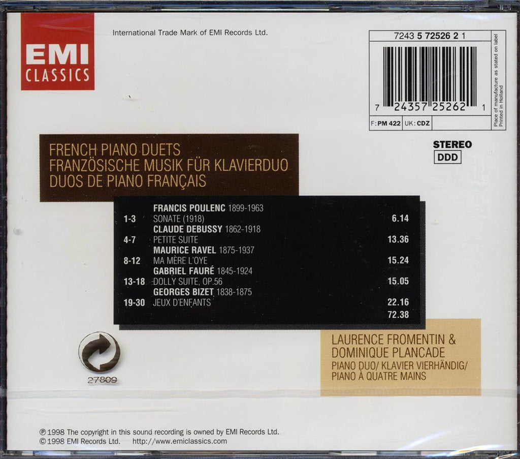 Laurence Fromentin, Dominique Plancade, Poulenc, Etc. - French Piano Duets Music CD