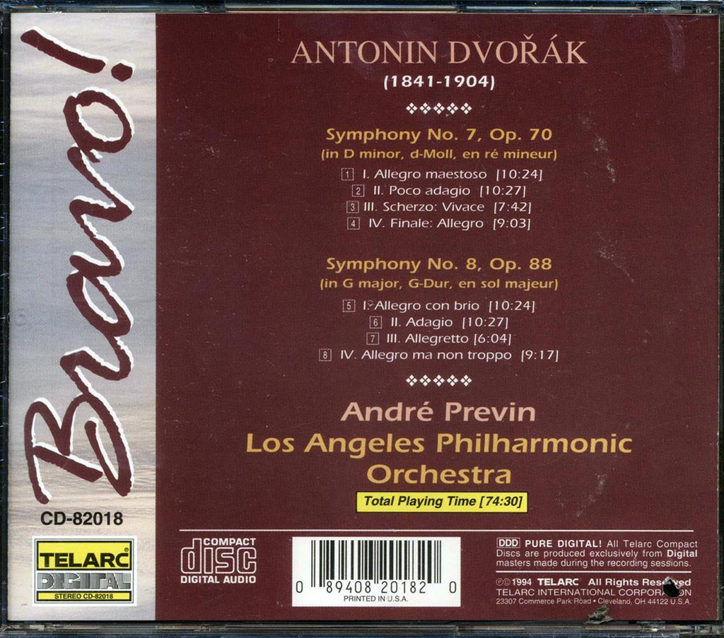 Andre Previn, Los Angeles Philharmonic Orchestra - Dvorak Symphony No. 7 In D Minor, Op. 70 Symphony No. 8 In G Major, Op. 88 Music CD