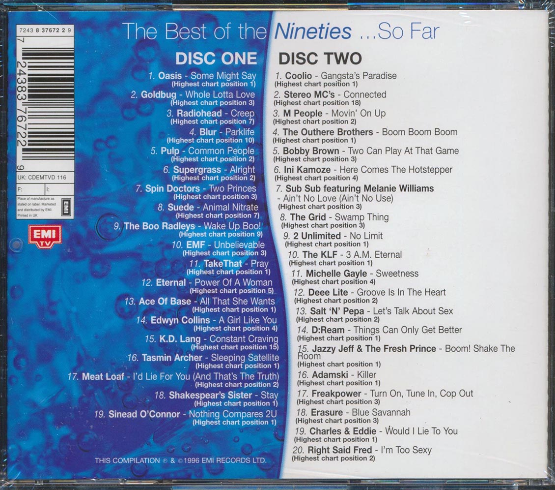 The Boo Radleys, Meatloaf, Erasure, Etc. - The Best Of The Nineties So Far Music CD