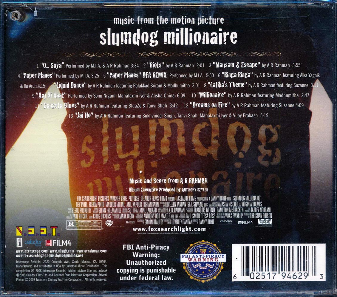 AR Rahman - Slumdog Millionaire: Music From The Motion Picture Music CD