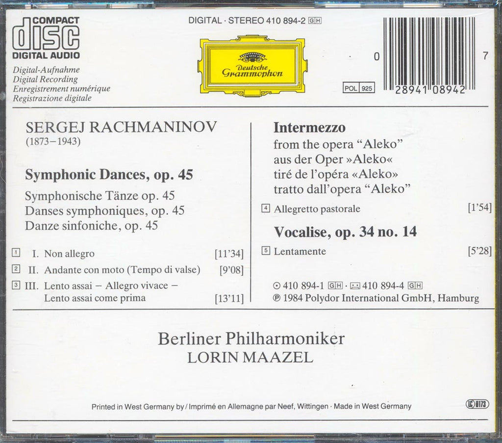 Rachmaninov, Berliner Philharmoniker, Lorin Maazel, Etc. - Symphonic Dances Music CD