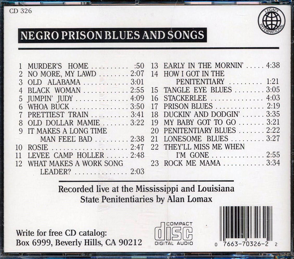 Tangle Eye, Fuzzle Red, Hogman Maxie, Etc. - Negro Prison Blues And Songs  (23 tracks) Music CD