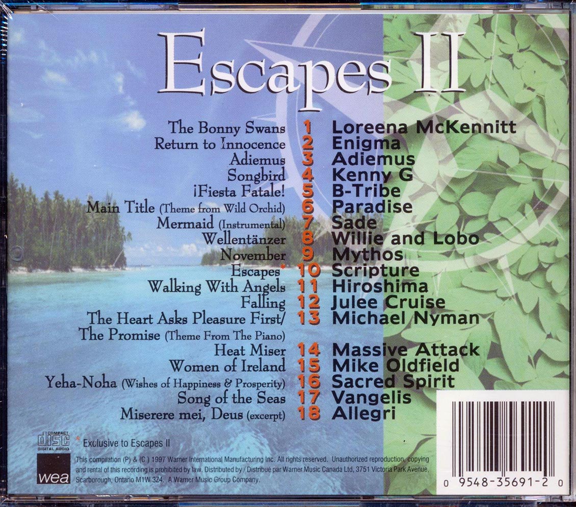 Kenny G, Massive Attack, Mythos, Sade, Enigma, Etc. - Escapes II Music CD