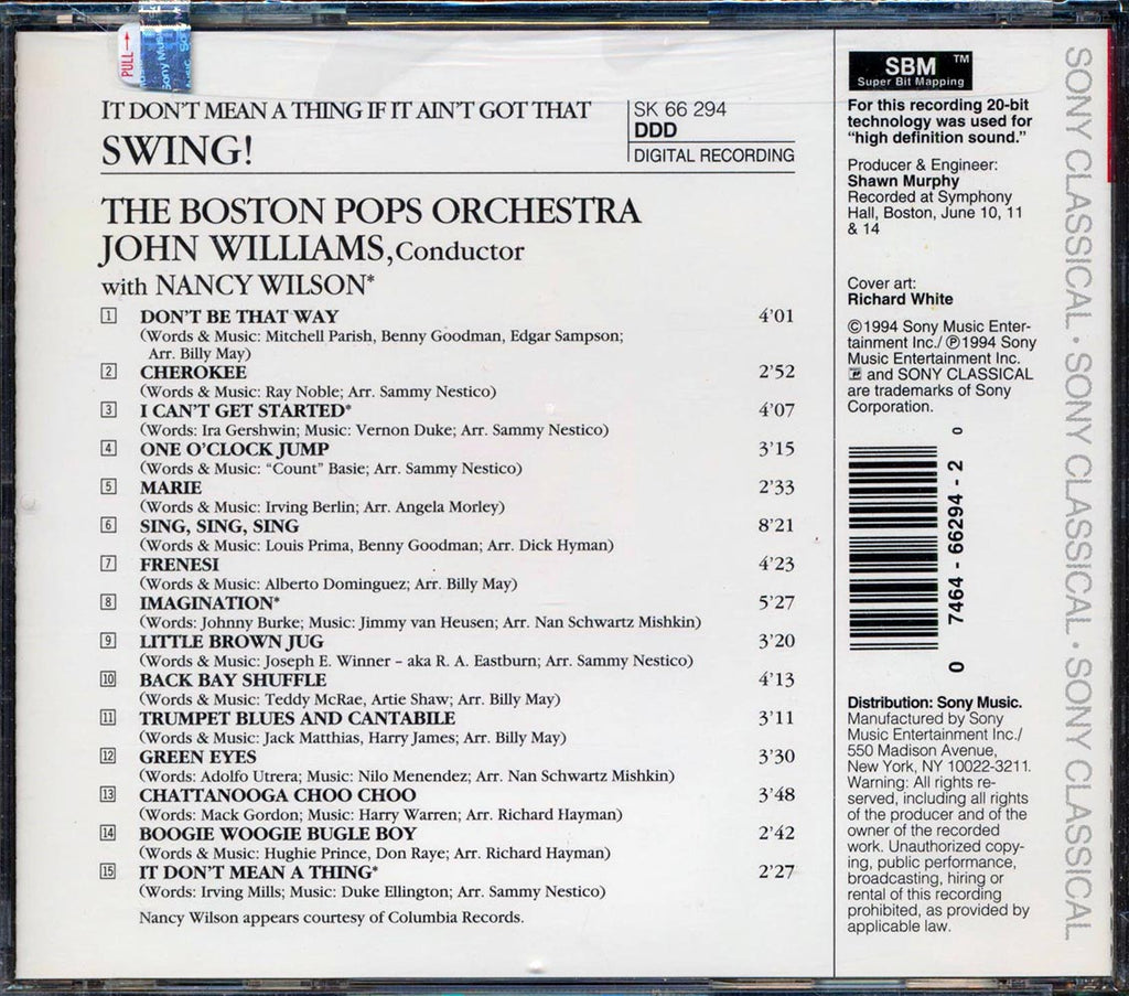 John Williams, The Boston Pops Orchestra, Nancy Willson, Etc. - It Dont Mean A Thing If It Aint Got That Swing Music CD