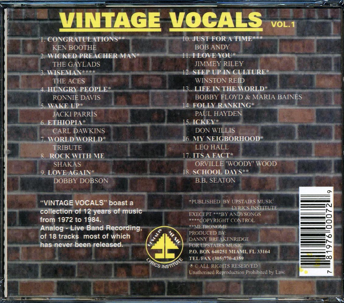 Ken Boothe, Gaylads, Ronnie Davis, Etc. - Vintage Vocals Volume 1 Music CD