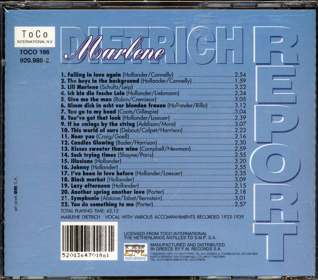 Marlene Dietrich - Report Music CD