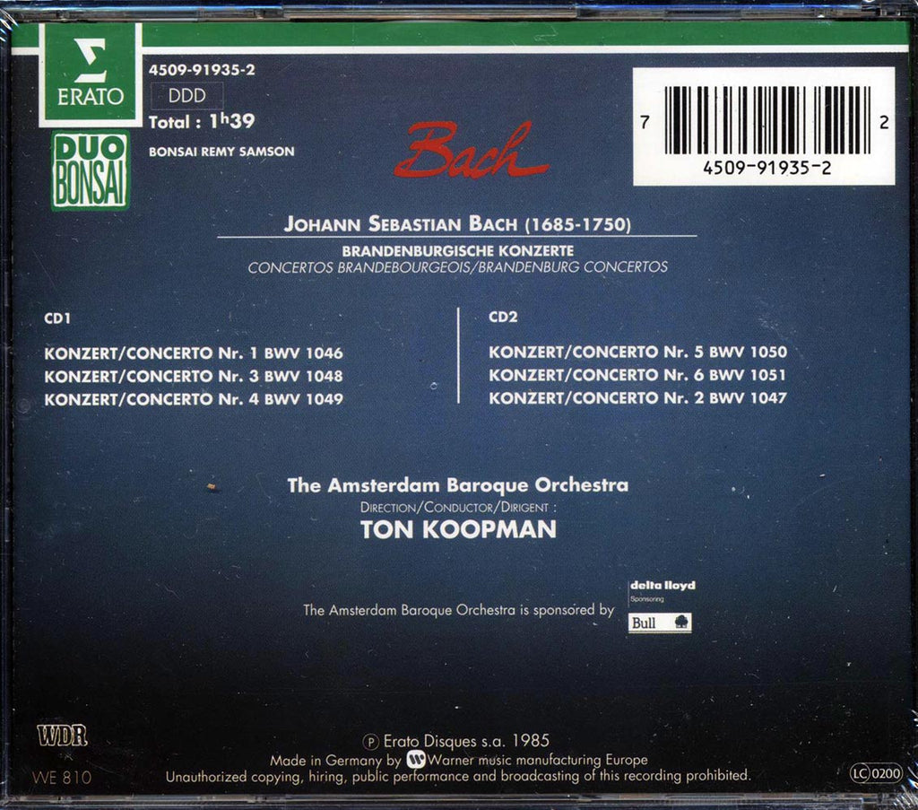 Bach, Ton Koopman - Brandenburgische Konzerte (2xCD) Music CD