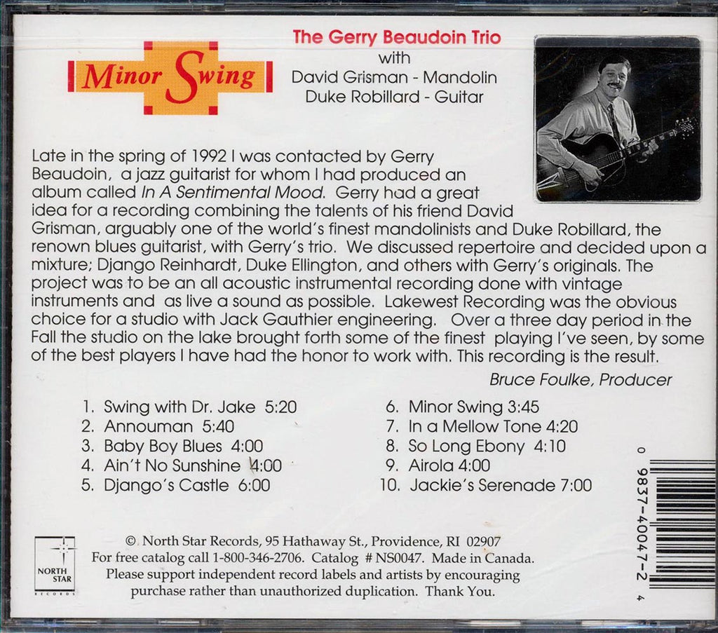 Gerry Beaudoin Trio With David Grisman And Duke Robillard  - Minor Swing Music CD