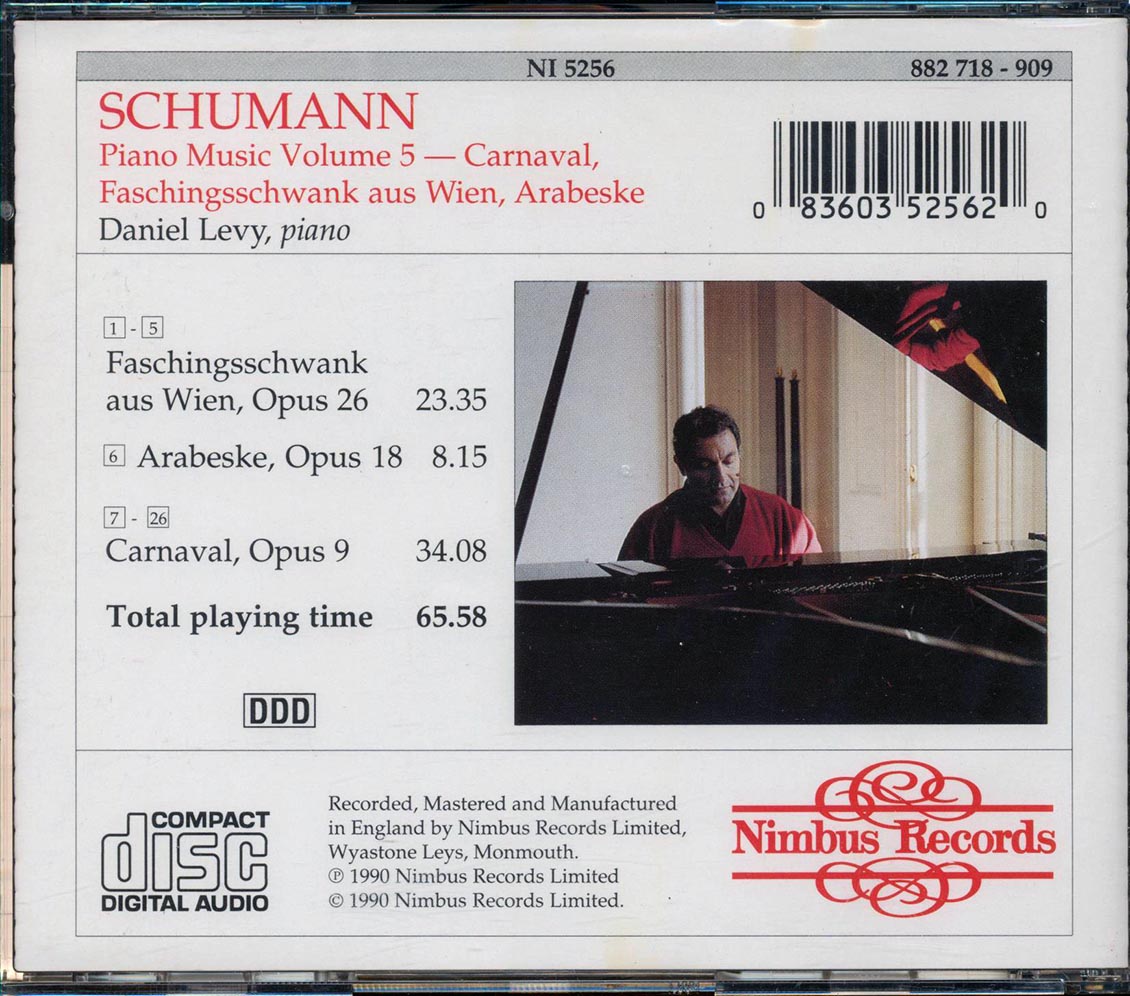 Schumann & Daniel Levy - Piano Works Volume 5: Carnaval Op. 9 Faschingsschwank Aus Wien Op. 26 Arabeske Op/18 Music CD