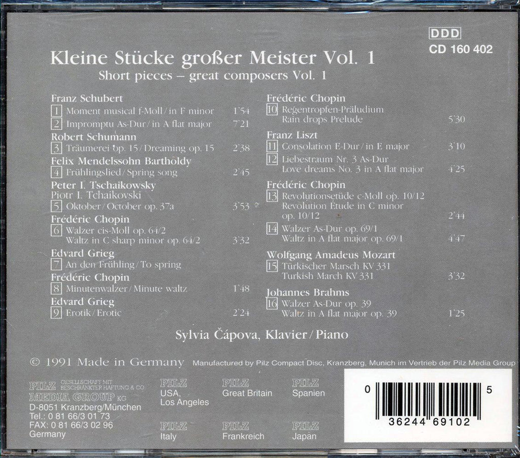 Sylvia Capova - Klein Stucke Grober Meister Volume 1 Music CD