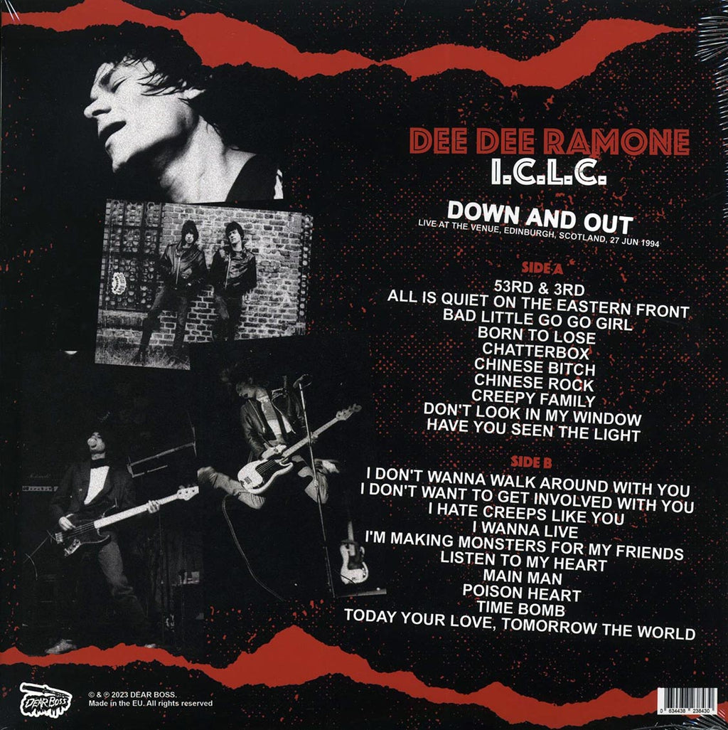 Dee Dee Ramone ICLC - Down And Out: Live At The Venue, Edinburgh, Scotland, 27 June 1994 Vinyl Record