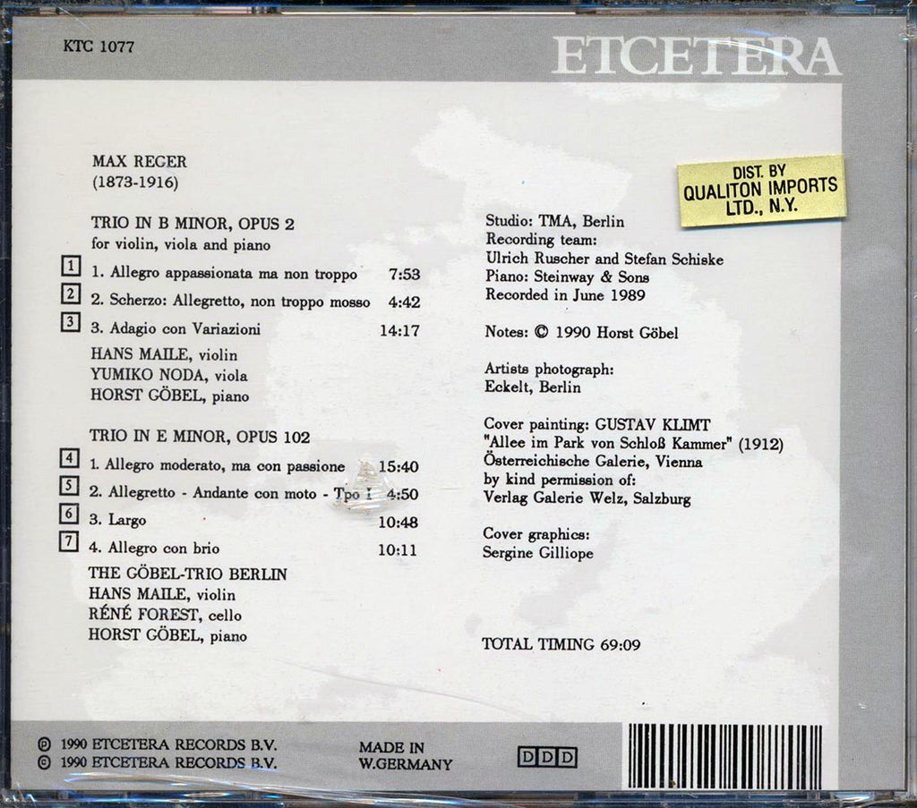 Max Reger, Gobel-Trio Berlin - The Piano Trios Music CD