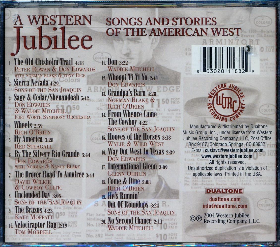 Peter Rowan, Katy Moffat, Don Edwards, Sons Of The San Juaquin, Etc. - A Western Juibilee: Songs And Stories Of The American West (20 tracks) Music CD