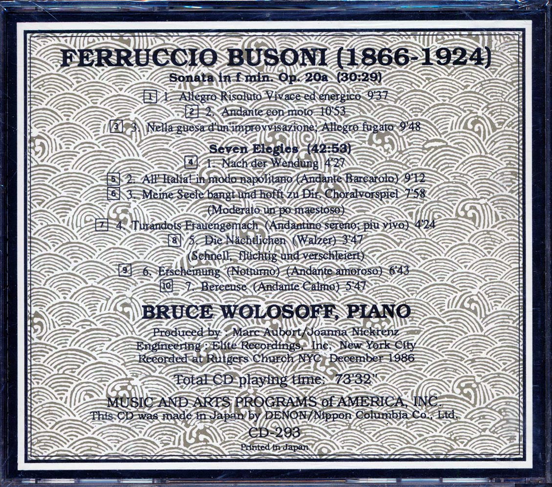 Ferruccio Busoni, Bruce Wolosoff - Piano Sonata In F Minor, Op. 20a Sevel Elegies Music CD