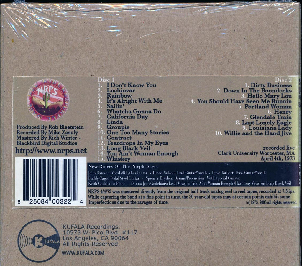 New Riders Of The Purple Sage - Worcester, MA 4/4/73 (2xCD) Music CD
