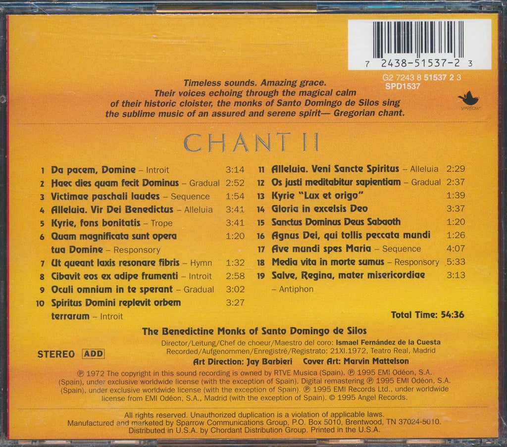 The Benedictine Monks Of Santo Domingo De Silos - Chant II Music CD