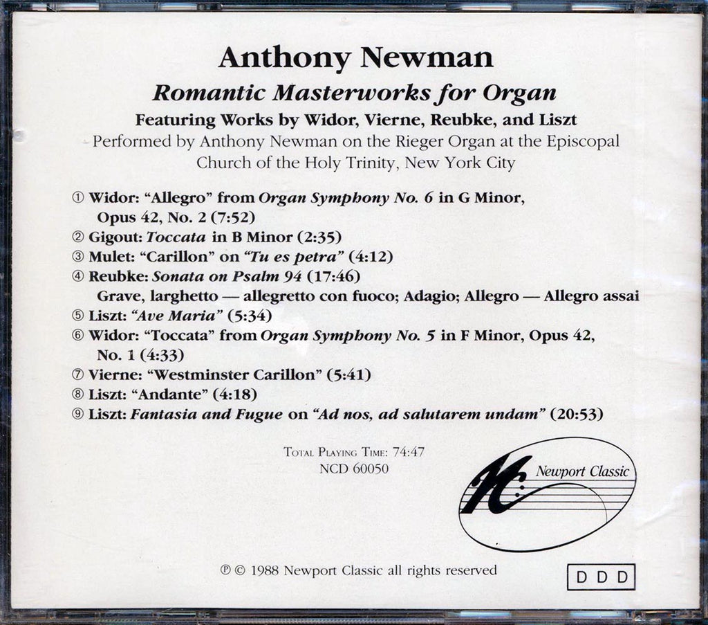 Anthony Newman - Romantic Masterworks For Organ Music CD