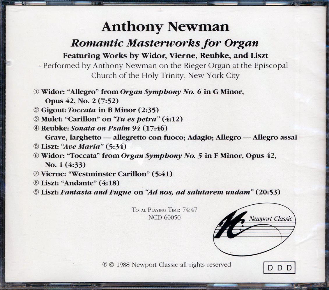 Anthony Newman - Romantic Masterworks For Organ Music CD