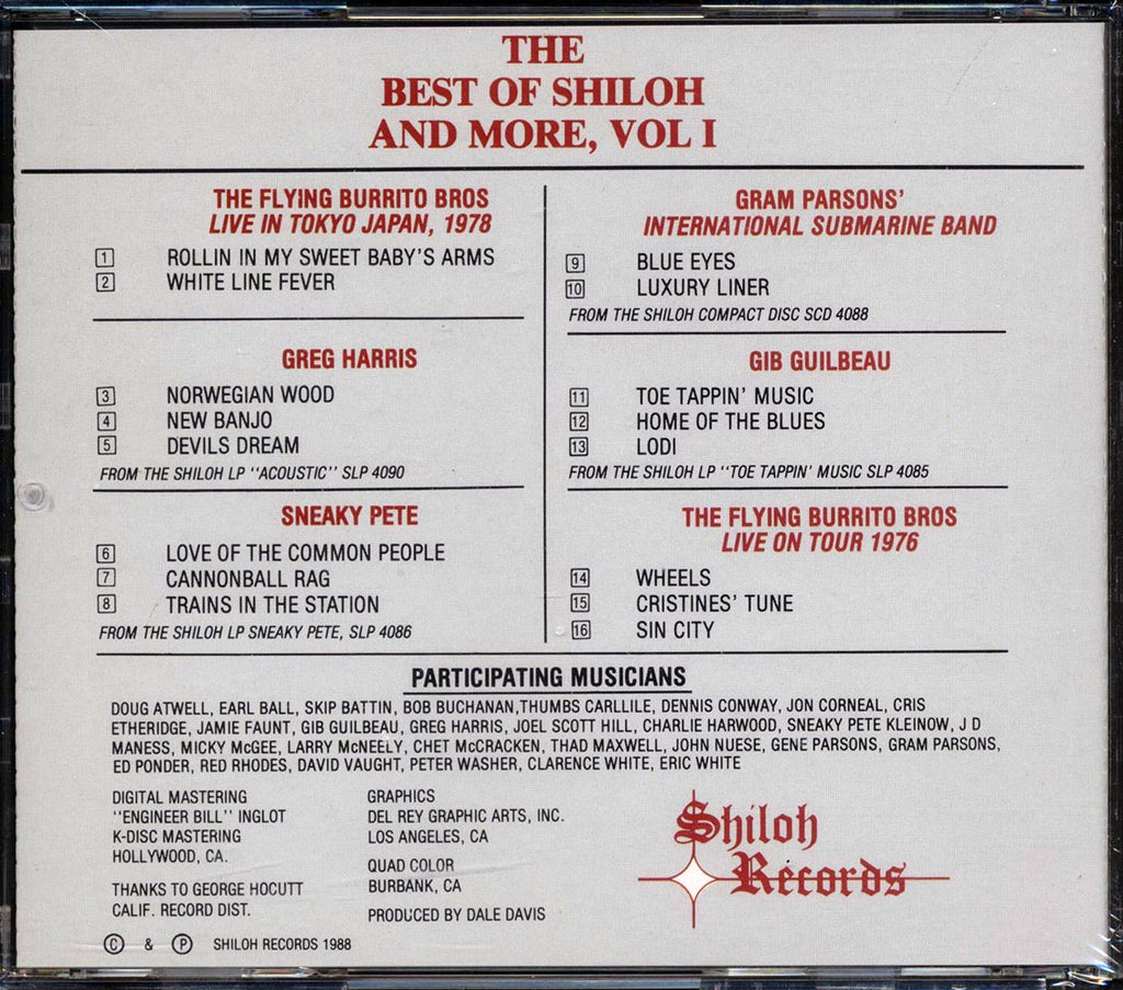 The Flying Burrito Brothers, Gram Parsons, Greg Harris, Etc. - The Best Of Shiloh And More Volume 1 Music CD