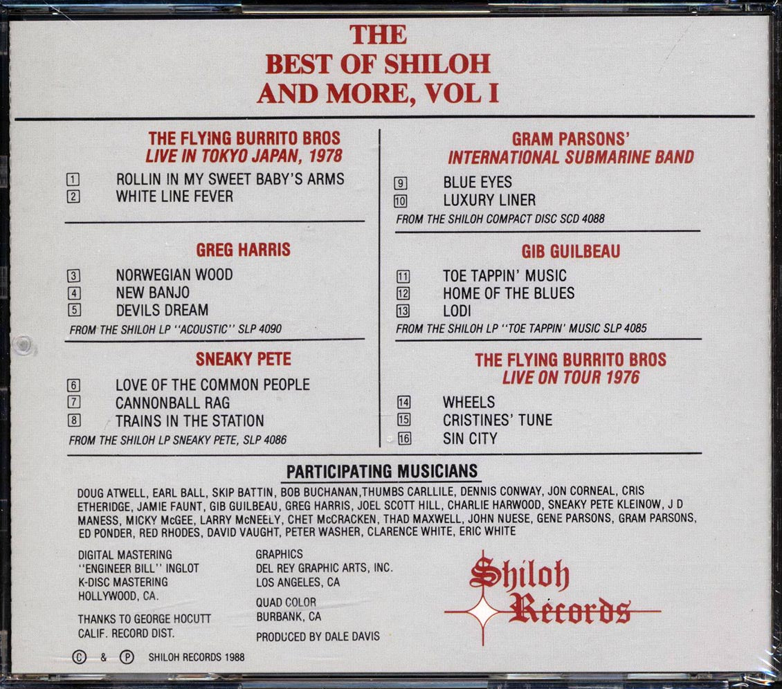 The Flying Burrito Brothers, Gram Parsons, Greg Harris, Etc. - The Best Of Shiloh And More Volume 1 Music CD
