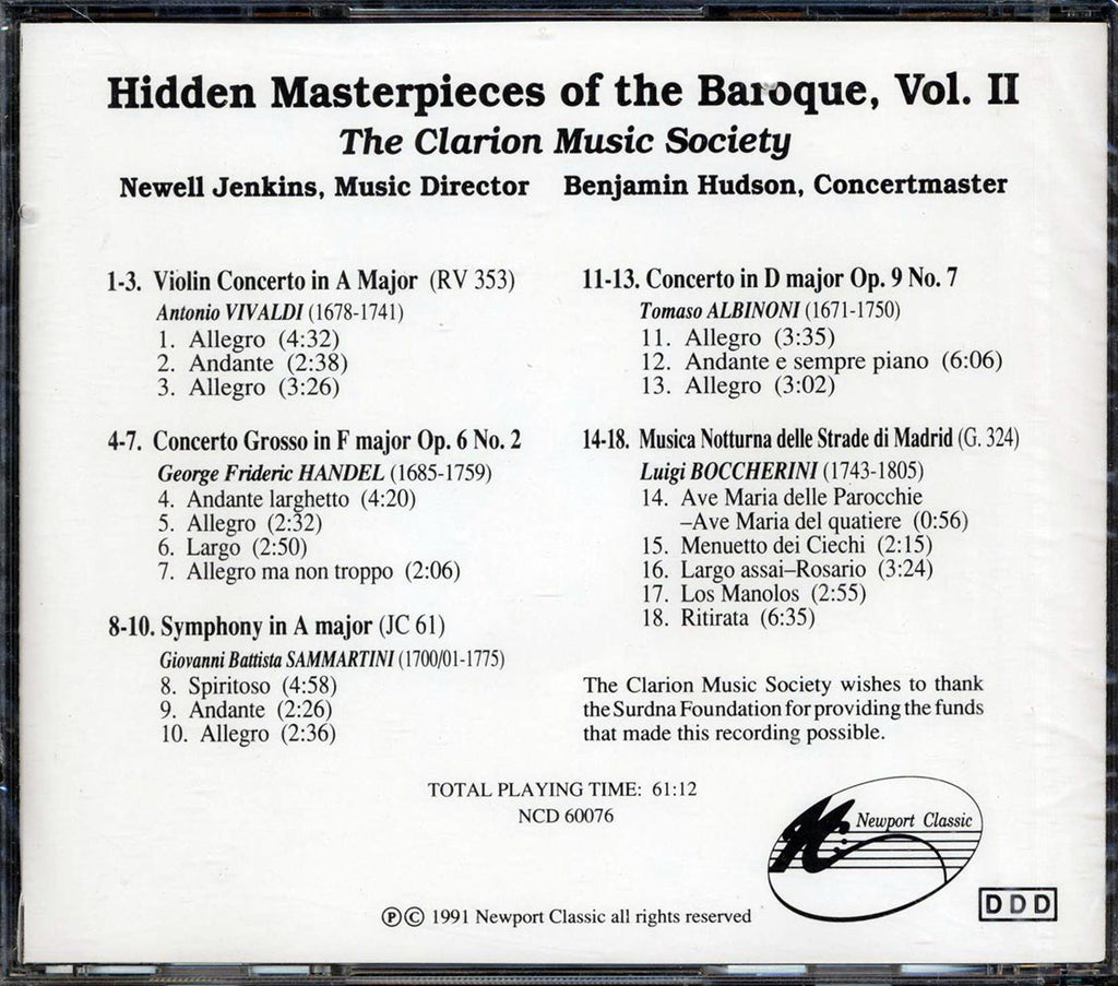 Vivaldi, Handel, Albinoni, Boccherini, The Clarion Music Society - Hidden Masterpieces Of The Baroque Volume 2 Music CD
