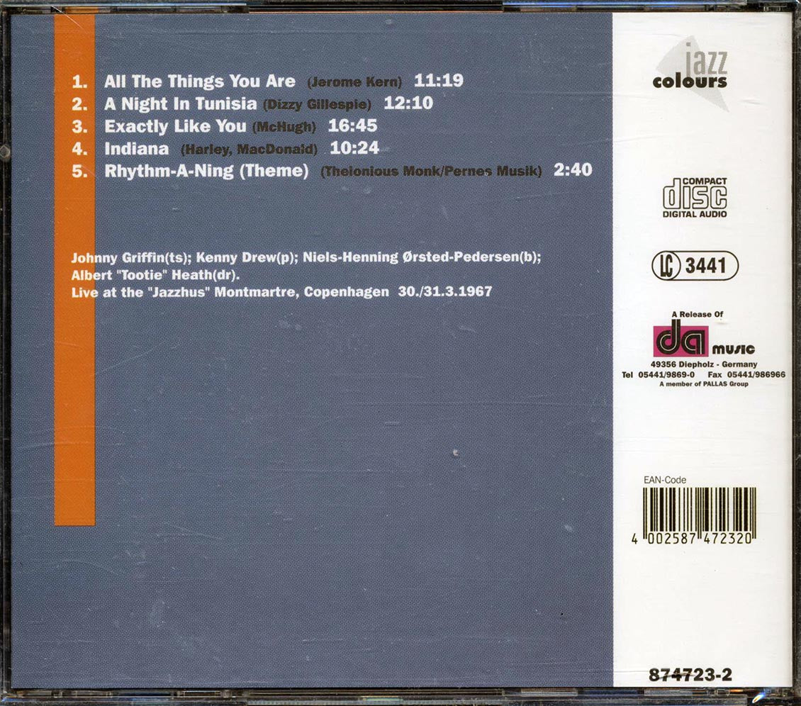 Johnny Griffin Quartet - Live At The Jazzhus Montmarte Volume 1 Music CD