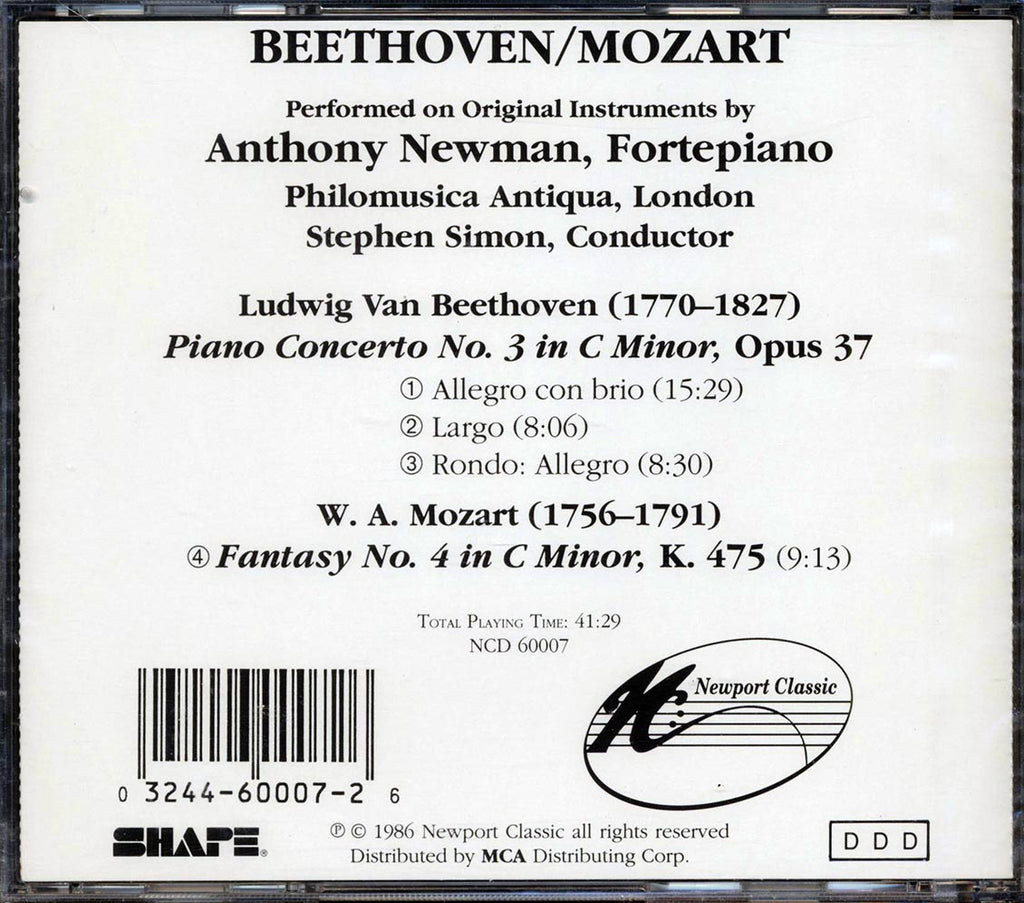 Beethoven, Mozart, Stephen Simon, Anthony Newman, Philomusica Of London - Beethoven: Piano Concerto No. 3 In C Minor / Mozart: Fantasy No. 4 In C Minor K.475 Music CD