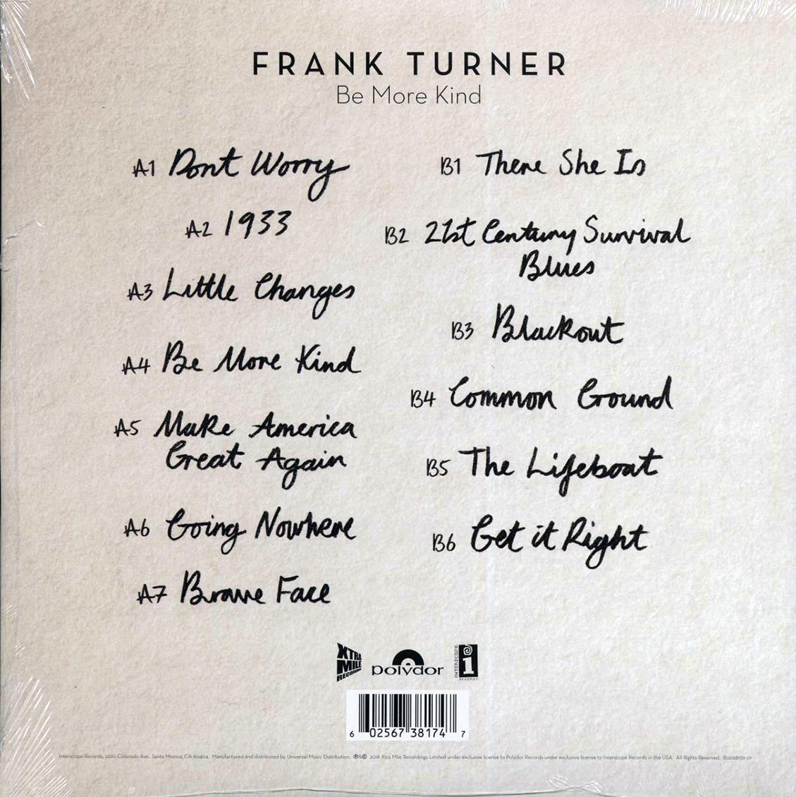 Frank Turner - Be More Kind (180g) Vinyl Record