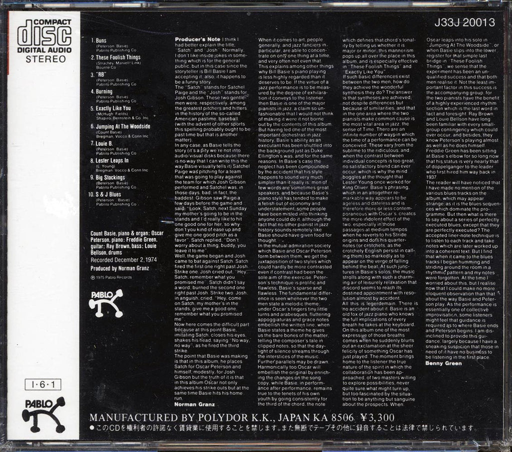 Oscar Peterson, Count Bassie - Satch & Josh (Japan) Music CD