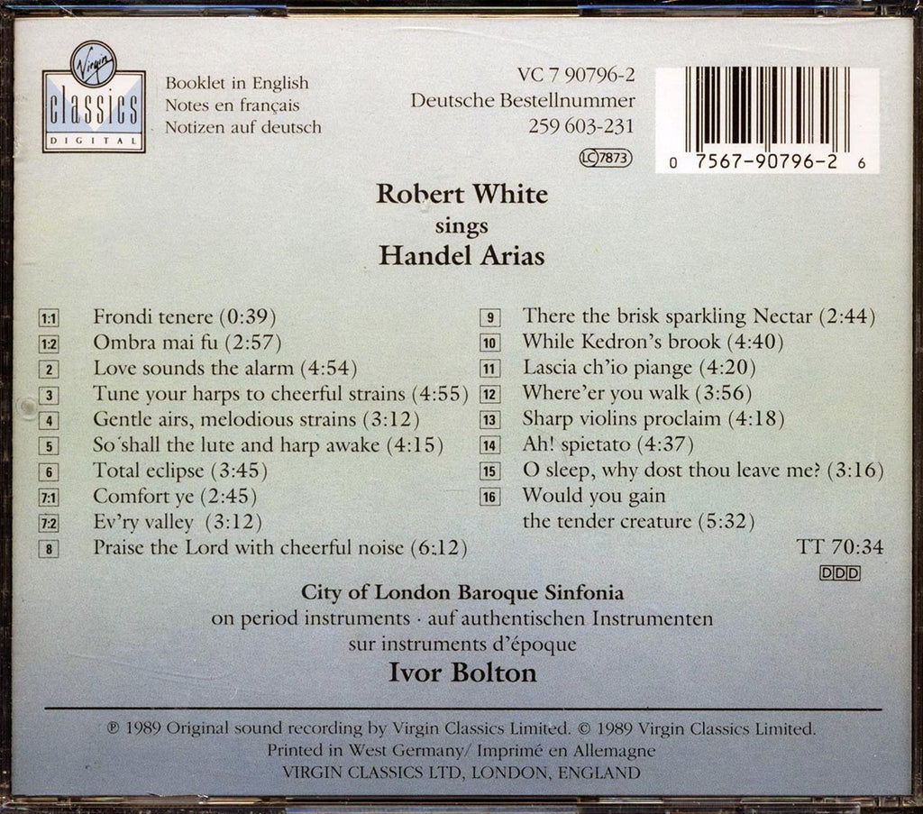 Robert White, City Of London Baroque Sinfonia - Robert White Sings Handel Arias Music CD