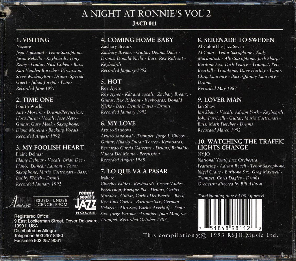 Arturo Sandoval, Fourth World, Roy Ayers, Etc. - A Night At Ronnie's Volume 2 Music CD
