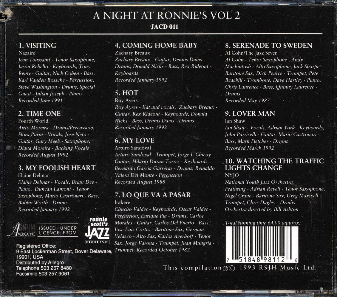 Arturo Sandoval, Fourth World, Roy Ayers, Etc. - A Night At Ronnie's Volume 2 Music CD