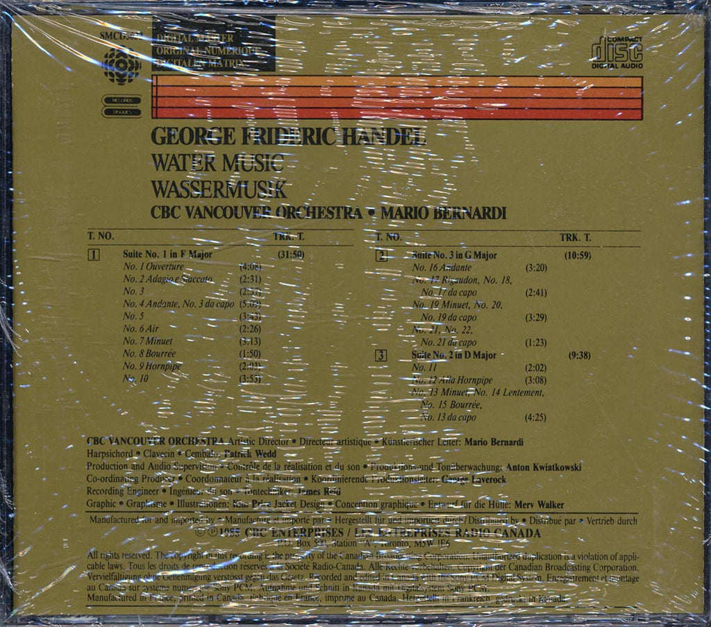 Georg Friedrich Handel, Mario Bernardi, CBC Vancouver Orchestra - Water Music Music CD