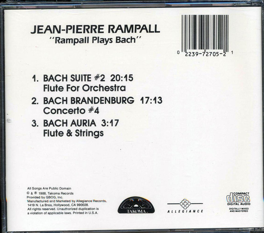 Jean-Pierre Rampall - Rampall Plays Bach Music CD