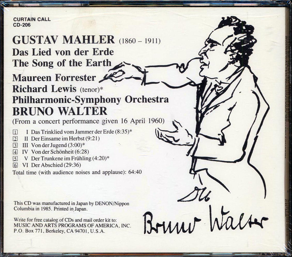 Mahler, Bruno Walter, Richard Lewis, Maureen Forrester - Das Lied Von Der Erde (Japan) Music CD