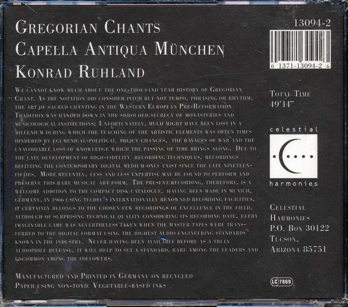 Capella Antiqua Munchen, Konrad Ruhland - Gregorian Chants Music CD