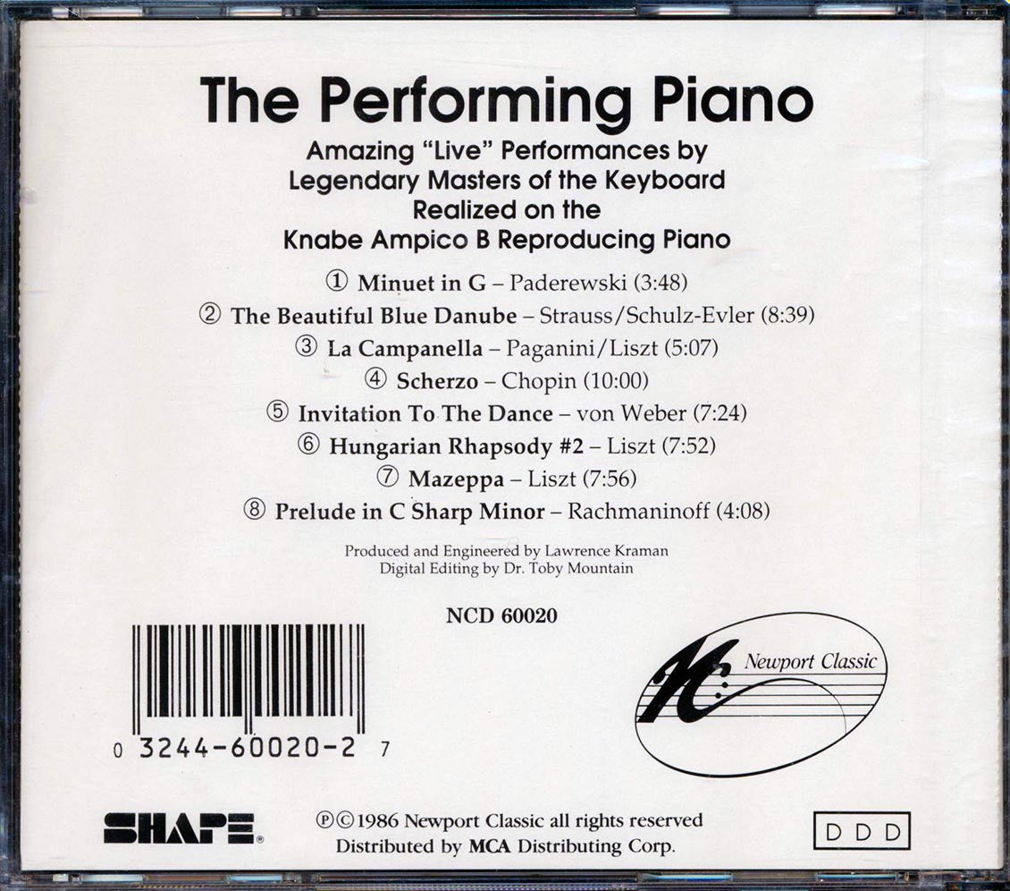 Ignace Jan Paderewski, Josef Lhevinne, Sergei Rachmaninoff, Etc. - The Performing Piano: Amazing Live Performaces By Legendary Masters Music CD