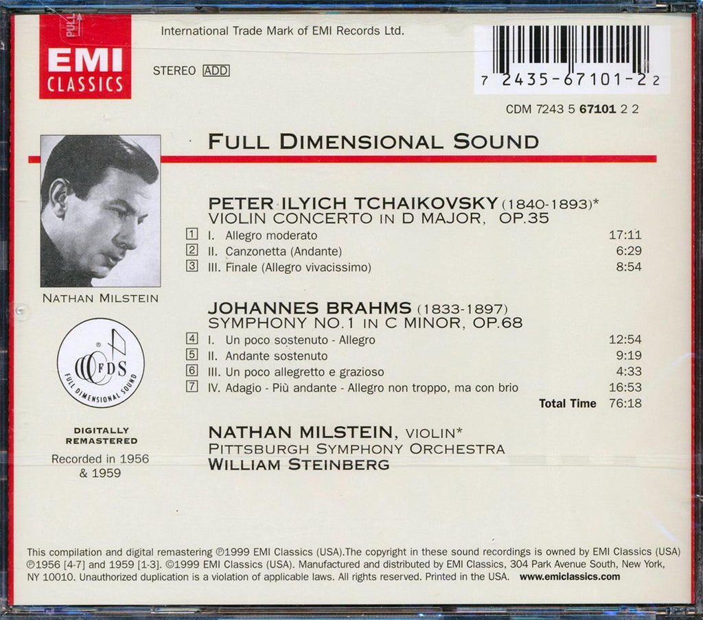 Nathan Milstein, Pyotr Ilyich Tchaikovsky, Johannes Brahms - Tchaikovsky & Brahms Music CD