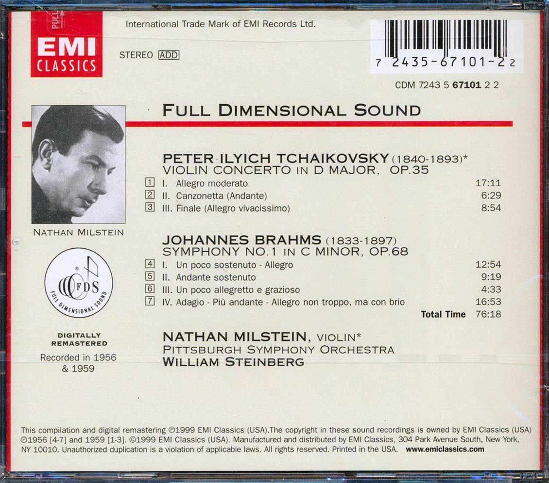 Nathan Milstein, Pyotr Ilyich Tchaikovsky, Johannes Brahms - Tchaikovsky & Brahms Music CD
