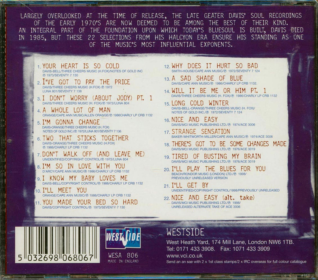Geater Davis - Sadder Shades Of Blue: The Southern Soul Sessions 1971-76 (22 tracks) (remastered) Music CD