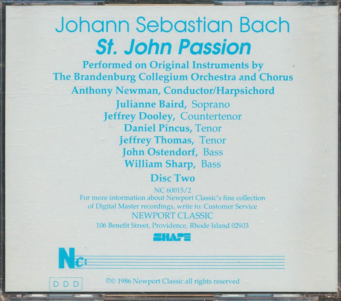 The Brandenburg Collegium Orchestra And Chorus - St. John Passion Part 1 + Part 2 (2xCD) Music CD