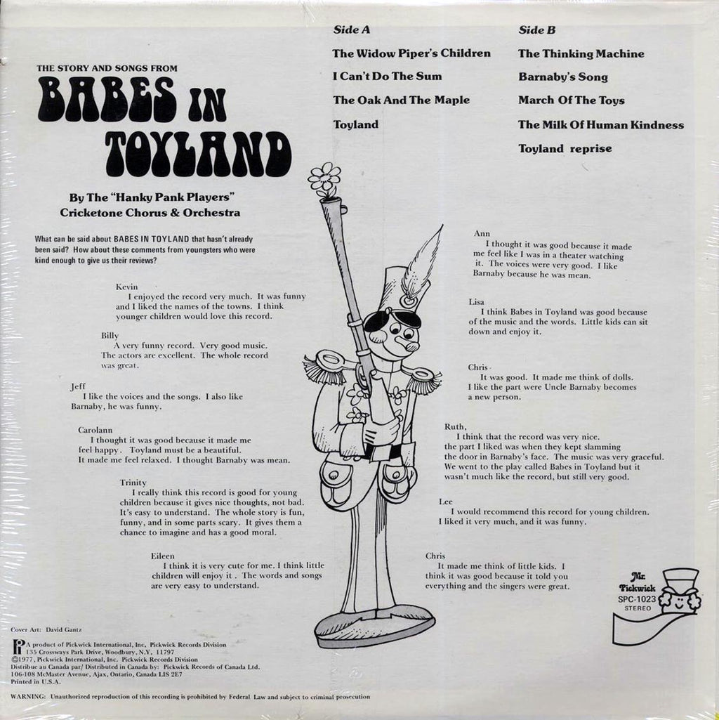 Hanky Panky Players, The Cricketone Chorus Orchestra - The Story And Songs From Babes In Toyland (1977 FIRST PRESS) (orig. press) Vinyl Record