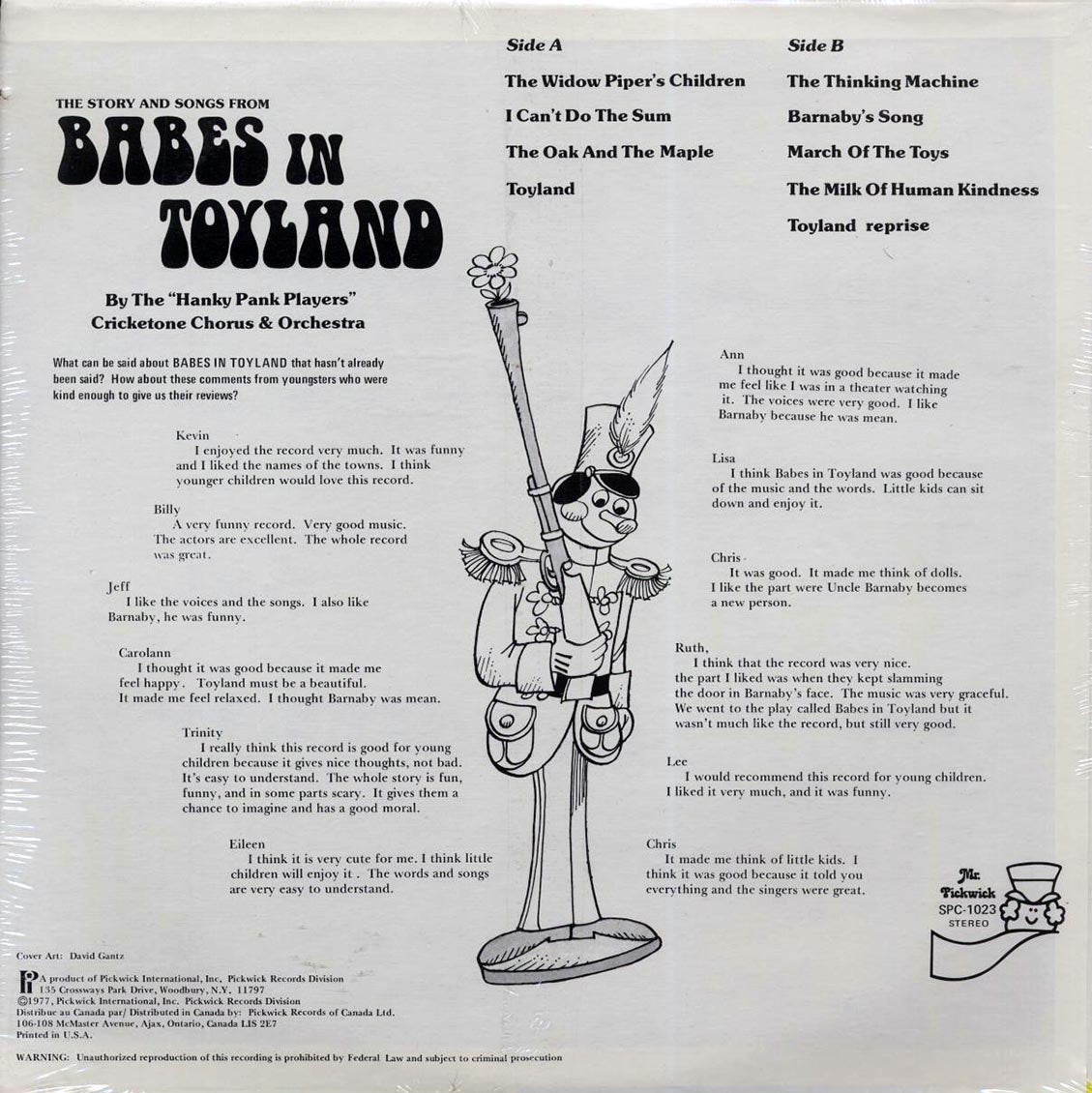 Hanky Panky Players, The Cricketone Chorus Orchestra - The Story And Songs From Babes In Toyland (1977 FIRST PRESS) (orig. press) Vinyl Record